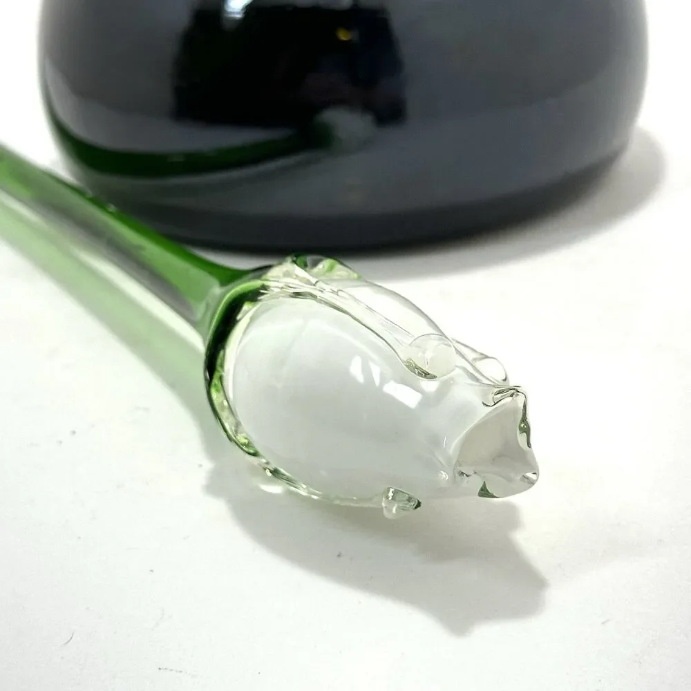 Hand Blown Glass White Rosebud 12” – Long Stem Collectible Figurine
